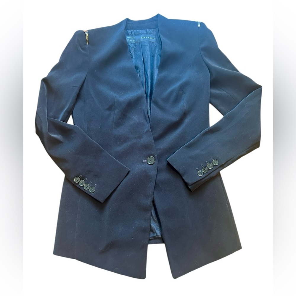 SALE! ZARA Basic Black Blazer Fitted XS Gold Shoulders workwear